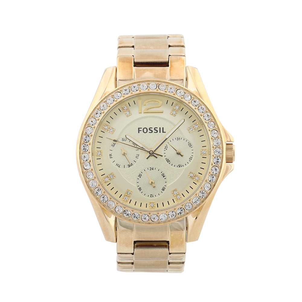 Fossil Riley Gold Dial Gold Steel Strap Watch for Women - ES3203 Watches Fossil   