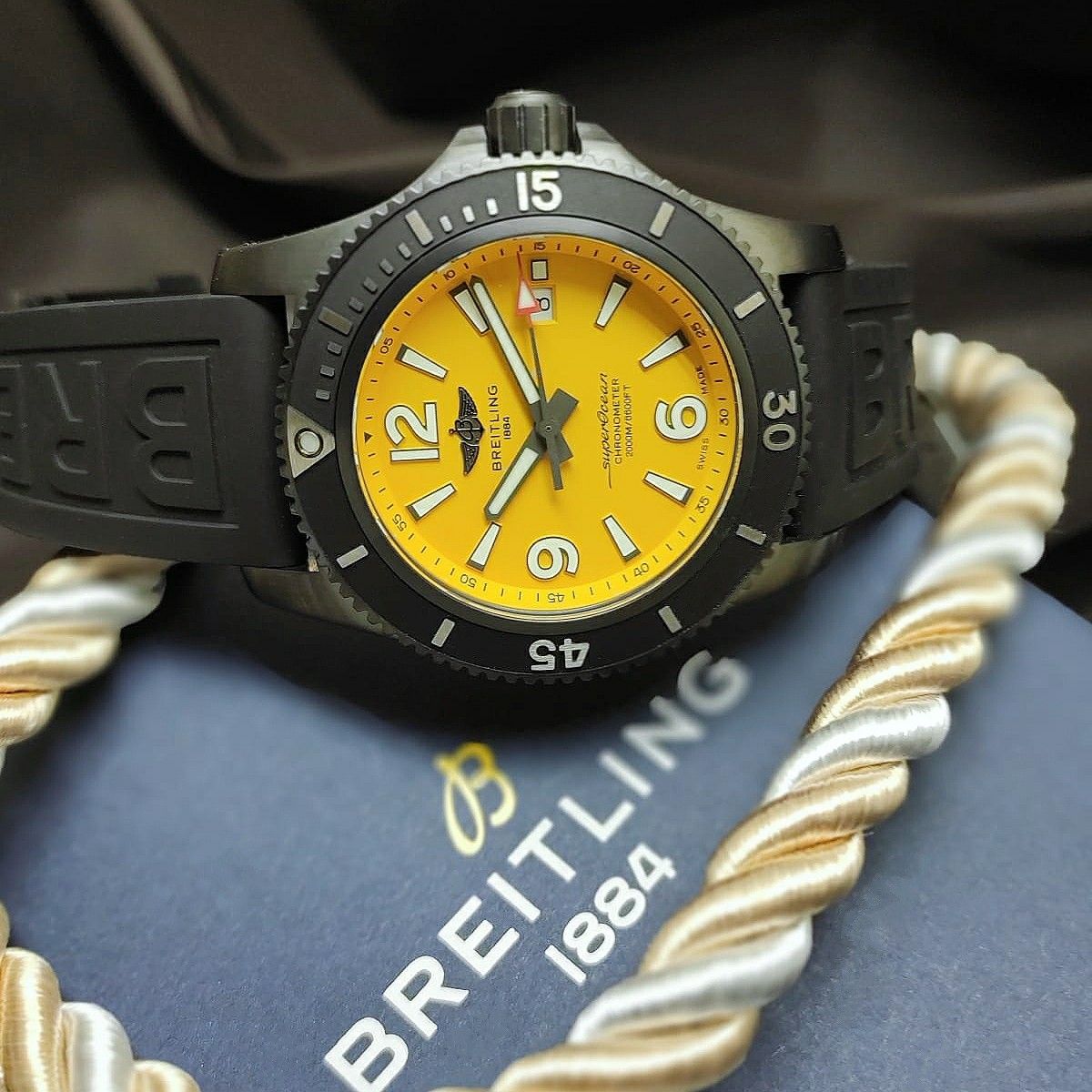 Breitling Superocean Automatic 46mm Yellow Dial Black Rubber Strap Watch for Men - M17368D71I1S1 Watches Breitling   