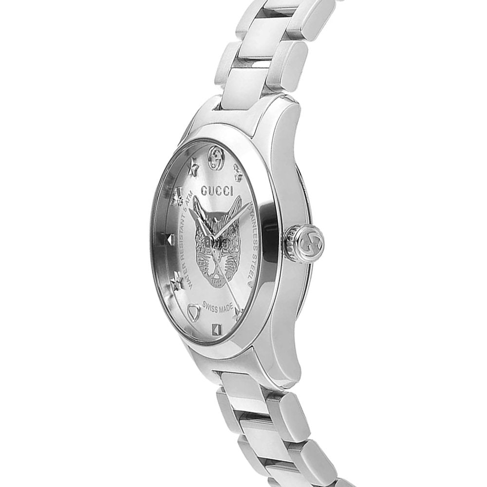 Gucci G Timeless Silver Dial Silver Steel Strap Watch For Women - YA126595 Watches Gucci   