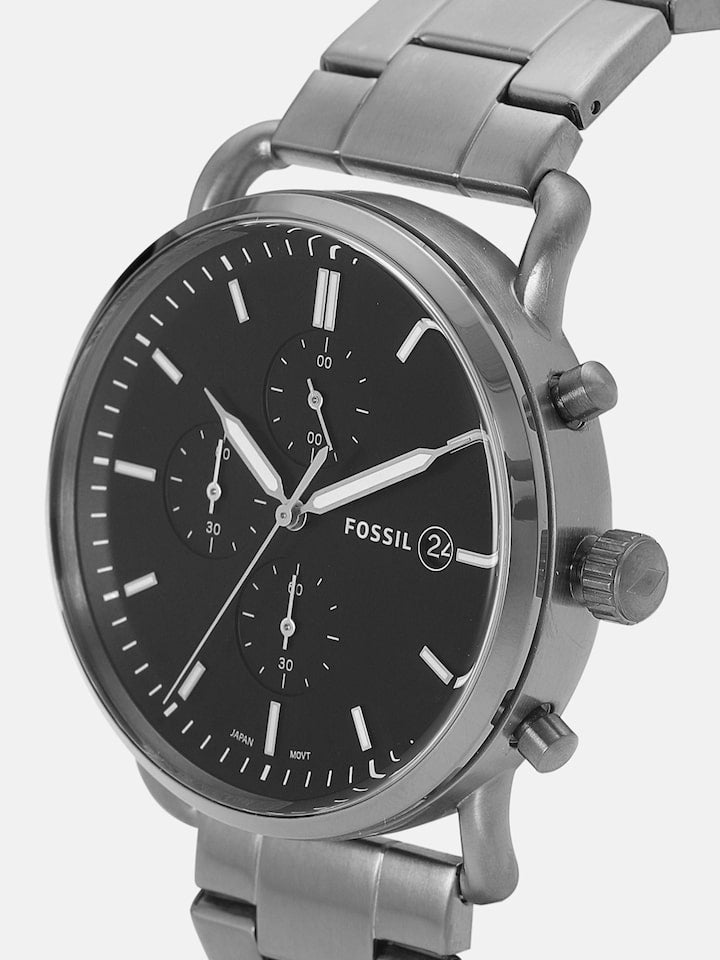 Fossil The Commuter Black Dial Grey Steel Strap Watch for Men - FS5400 Watches Fossil   