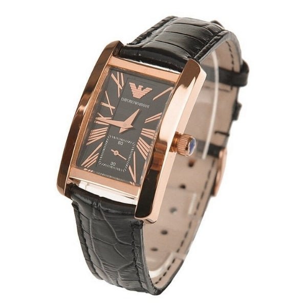 Emporio Armani Classic Black & Rose Gold Dial Black Leather Strap Watch For Men - AR0168 Watches Emporio Armani   