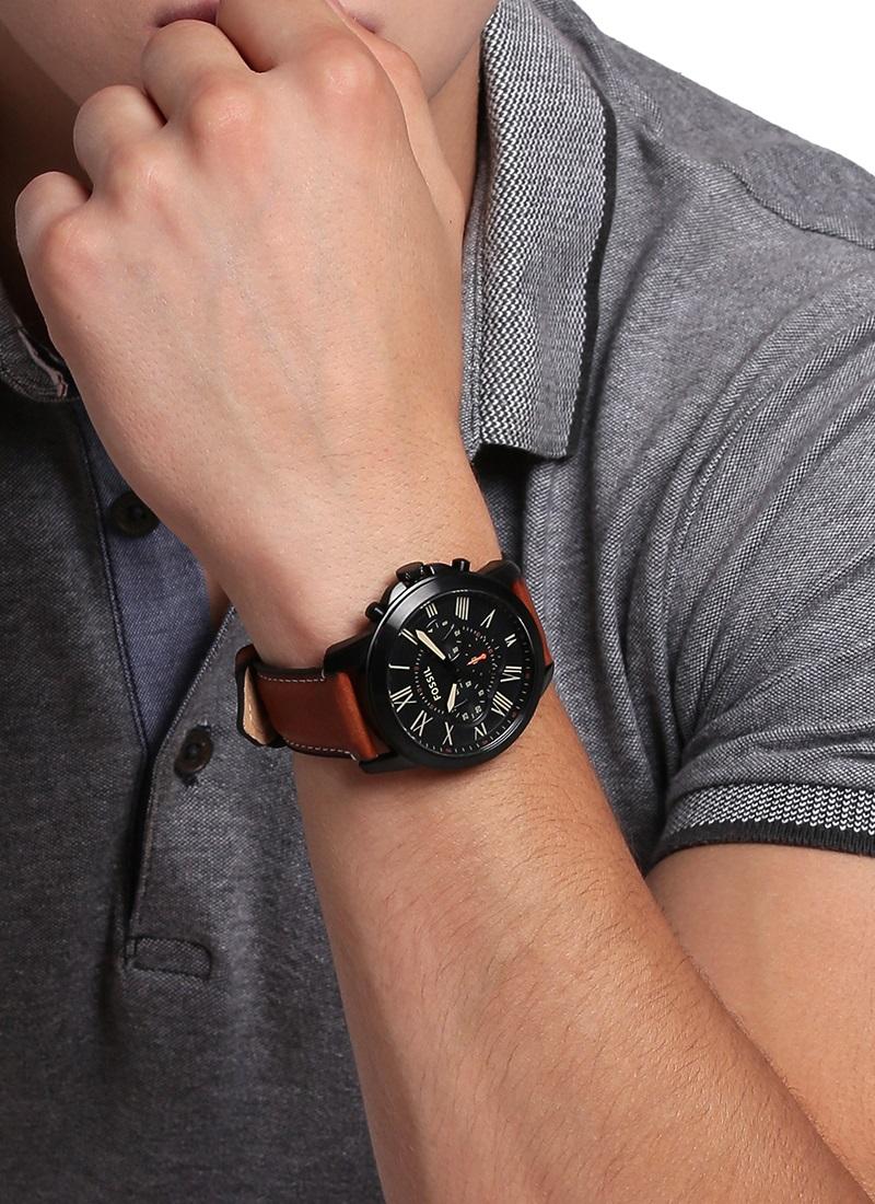 Fossil Grant Chronograph Black Dial Brown Leather Strap Watch for Men - FS5241 Watches Fossil   