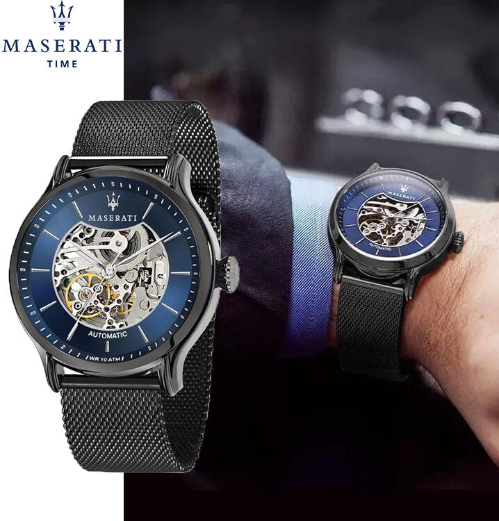 Maserati Epoca Automatic Skeleton Blue Dial Mesh Bracelet Watch For Men - R8823118002 Watches Maserati   