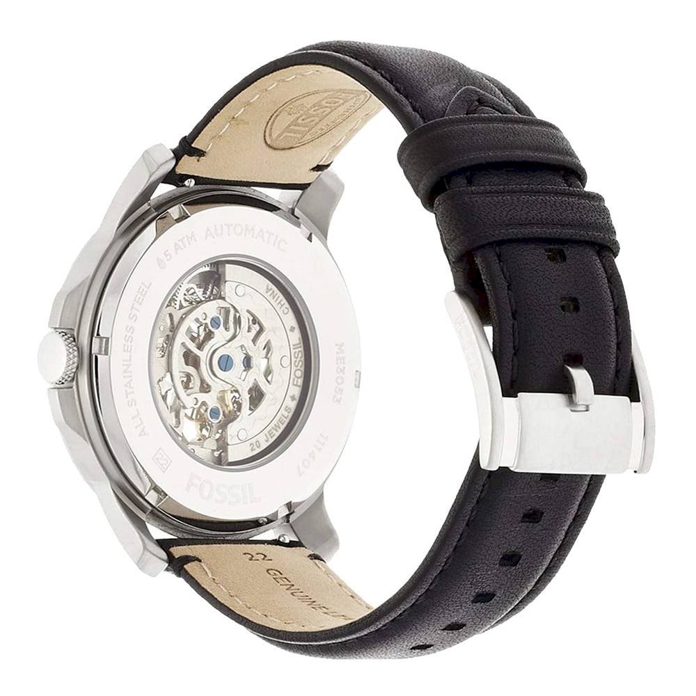 Fossil Grant Skeleton White Dial Black Leather Strap Watch for Men -  ME3053 Watches Fossil   