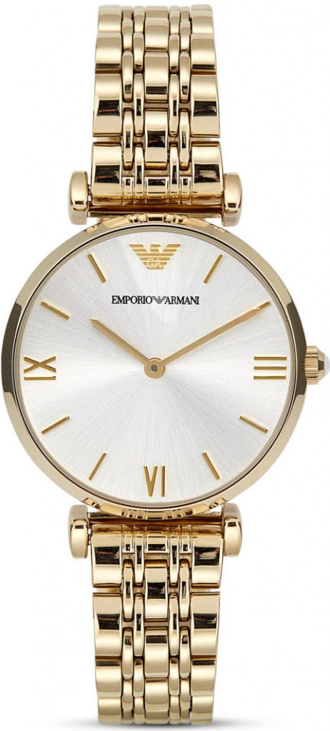 Emporio Armani Gianni T Bar Silver Dial Gold Stainless Steel Strap Watch For Women - AR1877 Watches Emporio Armani   