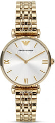 Emporio Armani Gianni T Bar Silver Dial Gold Stainless Steel Strap Watch For Women - AR1877 Watches Emporio Armani   