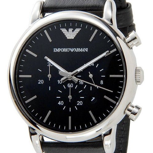 Emporio Armani Luigi Chronograph Black Dial Black Leather Watch For Men - AR1828 Watches Emporio Armani   