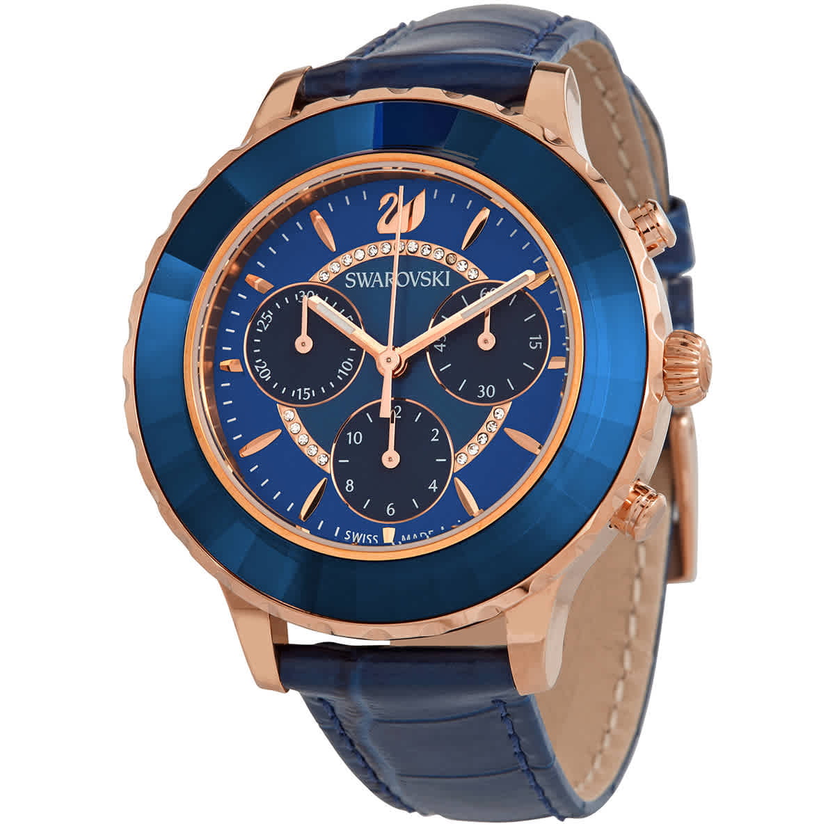 Swarovski Octea Lux Chrono Blue Dial Blue Leather Strap Watch for Women - 5563480 Watches Swarovski   