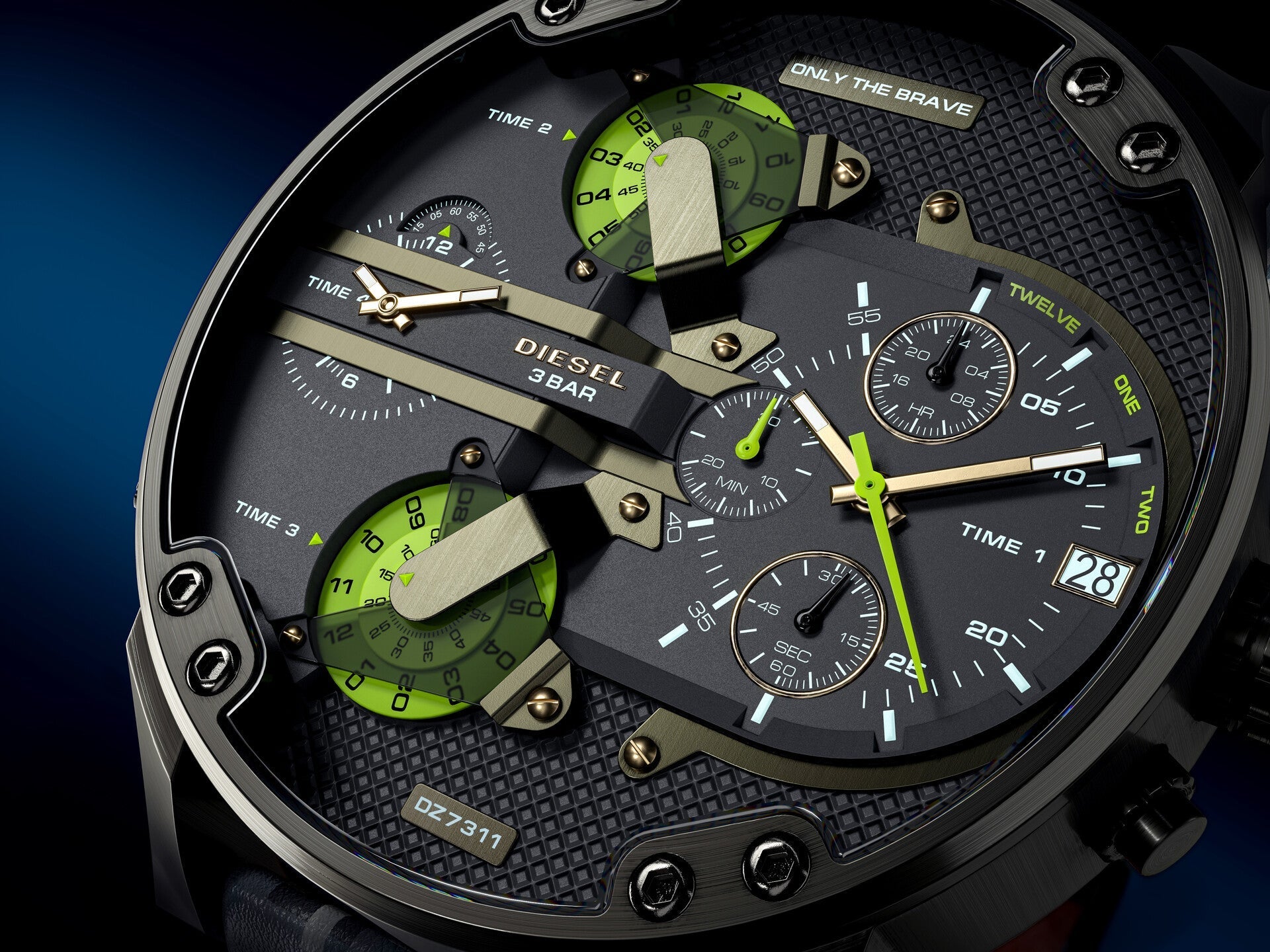 Diesel Big Daddy Chronograph Black Dial Black Leather Strap Watch For Men - DZ7311 Watches Diesel   
