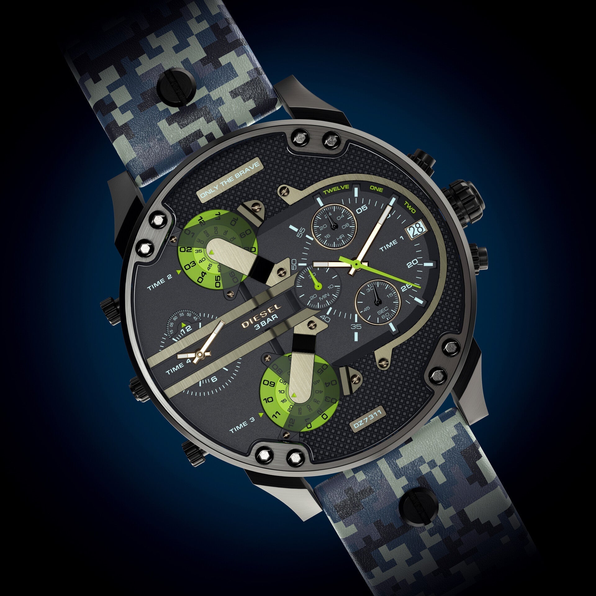 Diesel Big Daddy Chronograph Black Dial Black Leather Strap Watch For Men - DZ7311 Watches Diesel   