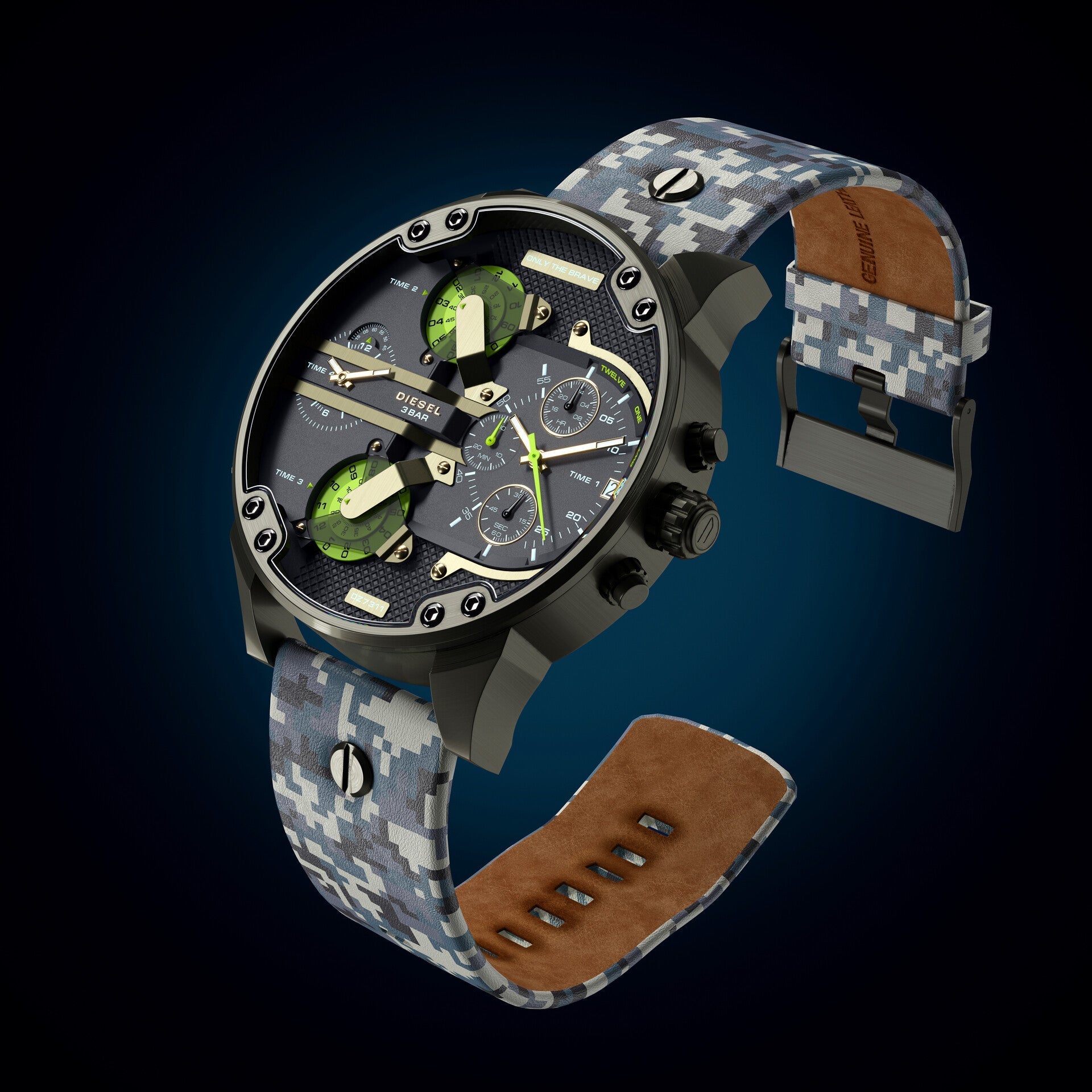 Diesel Big Daddy Chronograph Black Dial Black Leather Strap Watch For Men - DZ7311 Watches Diesel   