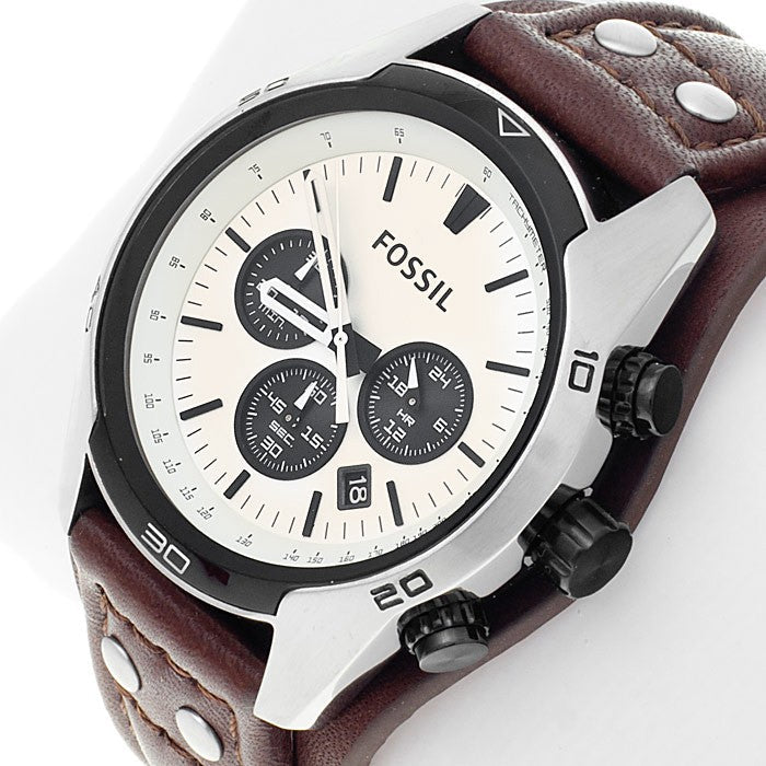 Fossil Coachman Chronograph White Dial Brown Leather Strap Watch for Men - CH2890 Watches Fossil   