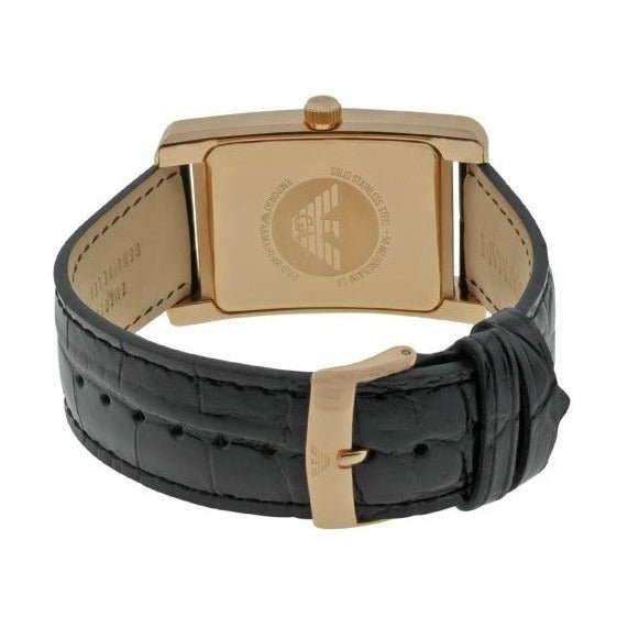 Emporio Armani Classic Black & Rose Gold Dial Black Leather Strap Watch For Men - AR0168 Watches Emporio Armani   
