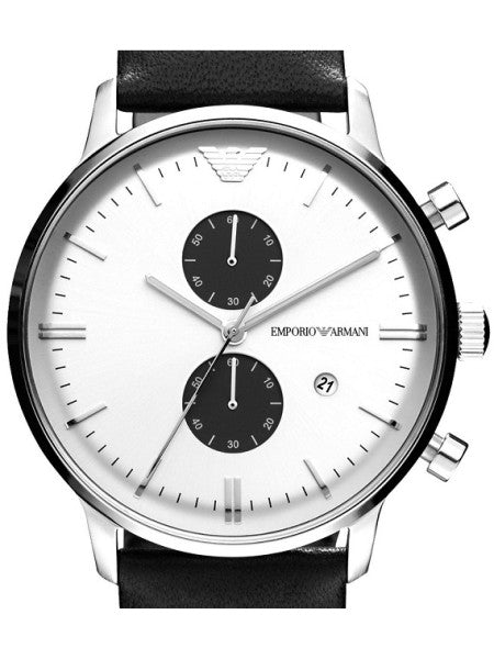 Emporio Armani Gianni White Dial Black Leather Strap Watch For Men - AR0385 Watches Emporio Armani   