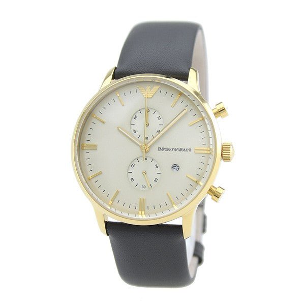 Emporio Armani Gianni Beige Dial Grey Leather Strap Watch For Men - AR0386 Watches Emporio Armani   