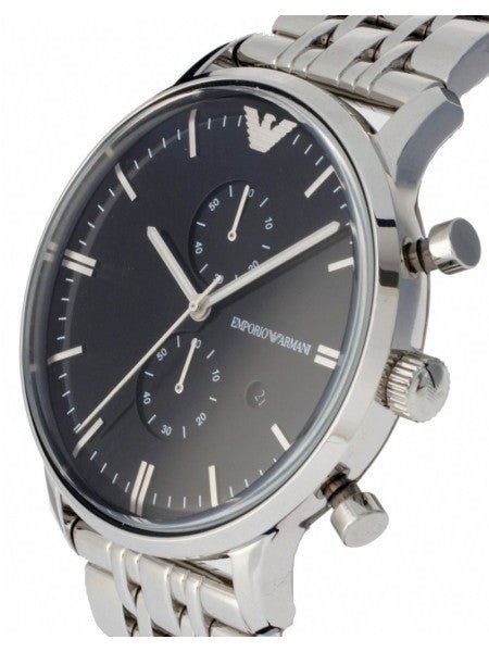 Emporio Armani Chronograph Black Dial Silver Stainless Steel Watch For Men - AR0389 Watches Emporio Armani   