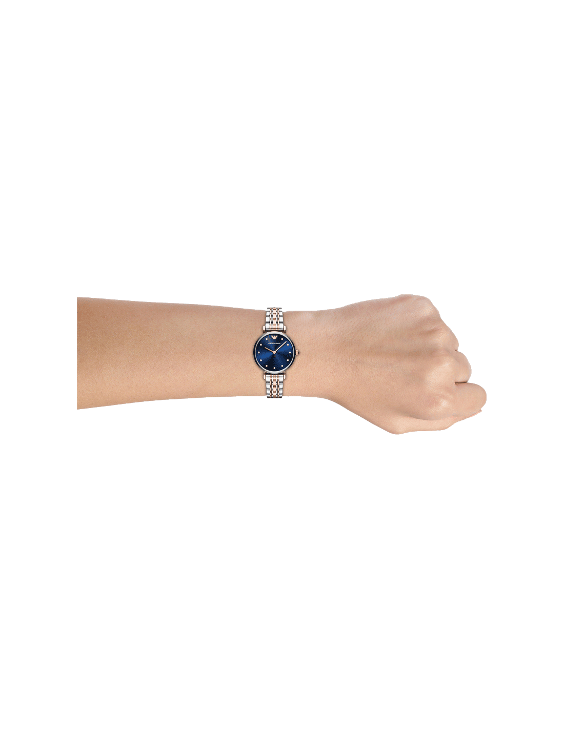 Emporio Armani Gianni T Bar Crystal Blue Dial Two Tone Stainless Steel Watch For Women - AR11092 Watches Emporio Armani   