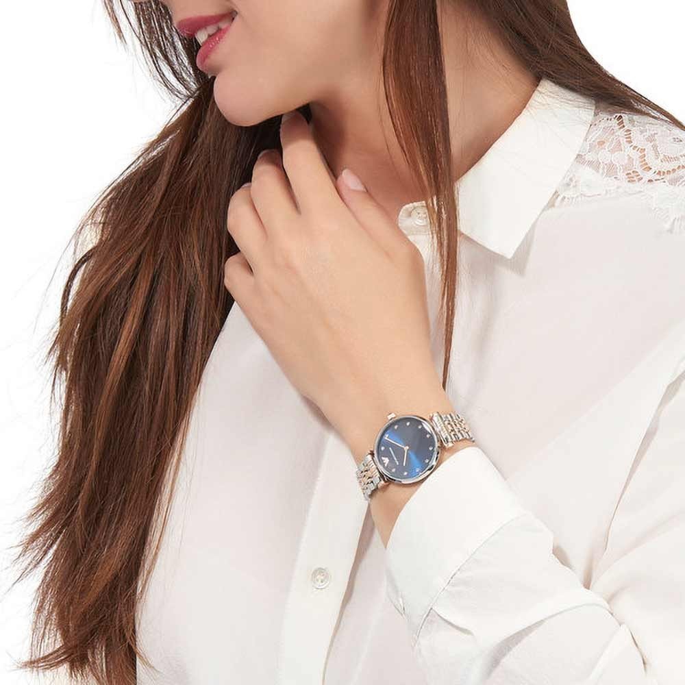 Emporio Armani Gianni T Bar Crystal Blue Dial Two Tone Stainless Steel Watch For Women - AR11092 Watches Emporio Armani   