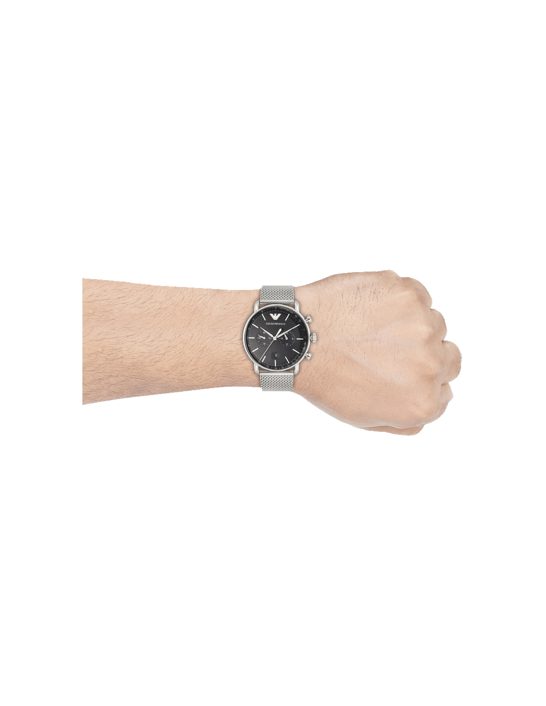 Emporio Armani Chronograph Black Dial Silver Mesh Bracelet Watch For Men - AR11104 Watches Emporio Armani   