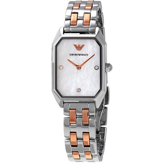 Emporio Armani Gianni T Bar Mother of Pearl Dial Two Tone Stainless Steel Strap Watch For Women - AR11146 Watches Emporio Armani   