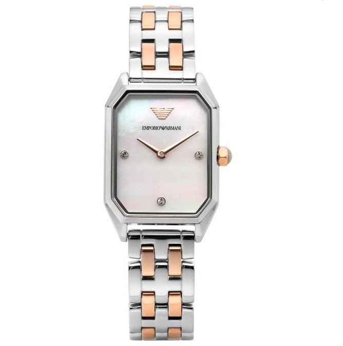 Emporio Armani Gianni T Bar Mother of Pearl Dial Two Tone Stainless Steel Strap Watch For Women - AR11146 Watches Emporio Armani   