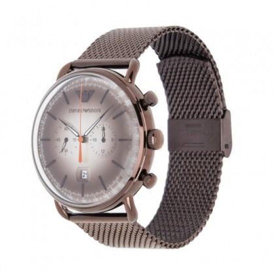 Emporio Armani Aviator Chronograph Grey Dial Brown Mesh Bracelet Watch For Men - AR11169 Watches Emporio Armani   