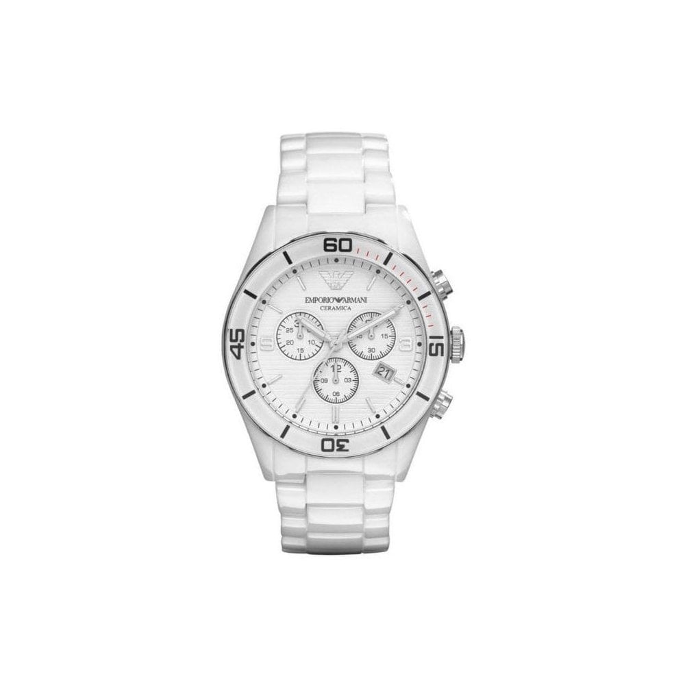 Emporio Armani Ceramic Chronograph White Dial White Ceramic Strap Watch For Men - AR1424 Watches Emporio Armani   