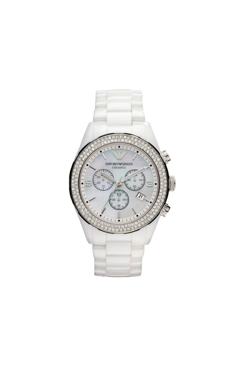 Emporio Armani Ceramica Chronograph White Dial White Ceramic Strap Watch For Women - AR1456 Watches Emporio Armani   