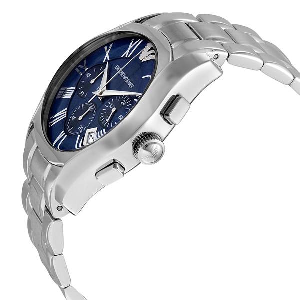 Emporio Armani Classic Blue Dial Silver Stainless Steel Strap Watch For Men - AR1635 Watches Emporio Armani   