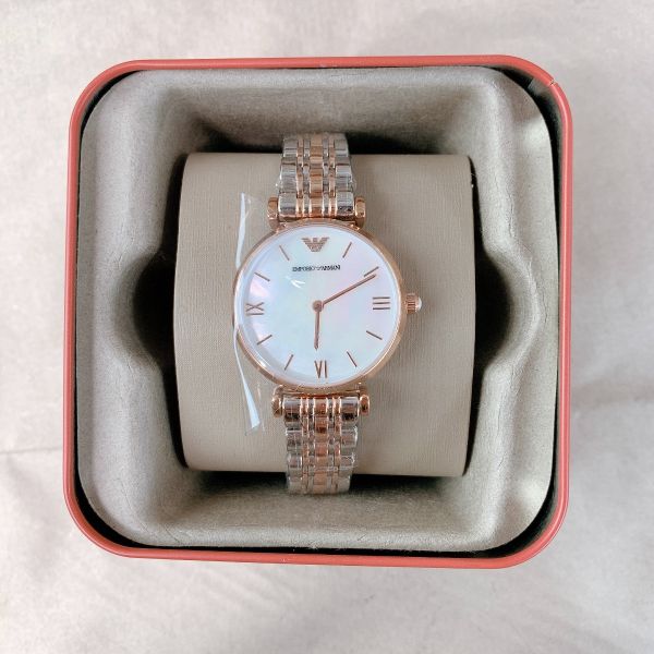 Emporio Armani T Bar Gianni Classic Mother Of Pearl Dial Two Tone Stainless Steel Watch For Women - AR1683 Watches Emporio Armani   