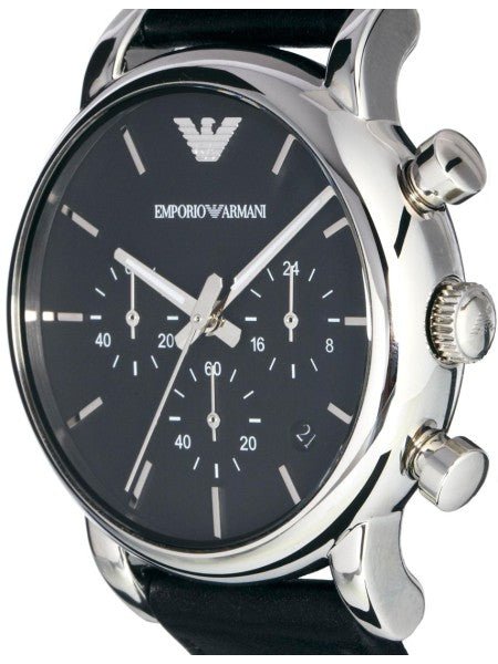 Emporio Armani Classic Chronograph Black Dial Black Leather Strap Watch For Men - AR1733 Watches Emporio Armani   