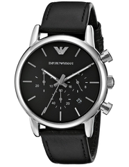 Emporio Armani Classic Chronograph Black Dial Black Leather Strap Watch For Men - AR1733 Watches Emporio Armani   