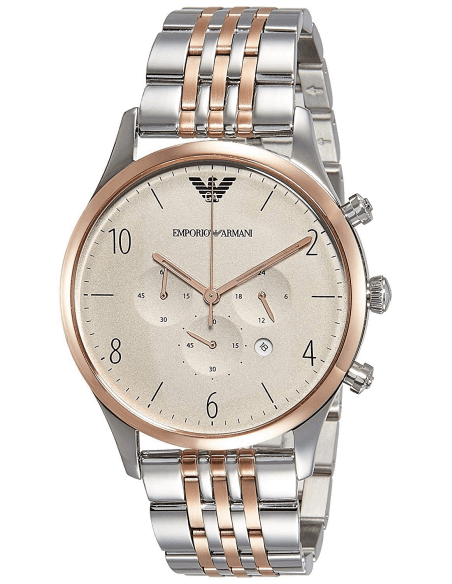 Emporio Armani Beta Chronograph Grey Dial Two-Tone Stainless Steel Strap Watch For Men - AR1864 Watches Emporio Armani   