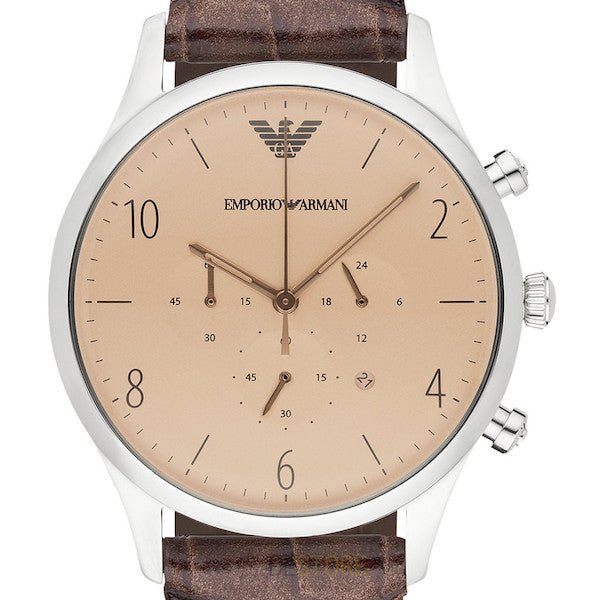 Emporio Armani Classic Chronograph Cream Dial Brown Leather Strap Watch For Men - AR1878 Watches Emporio Armani   