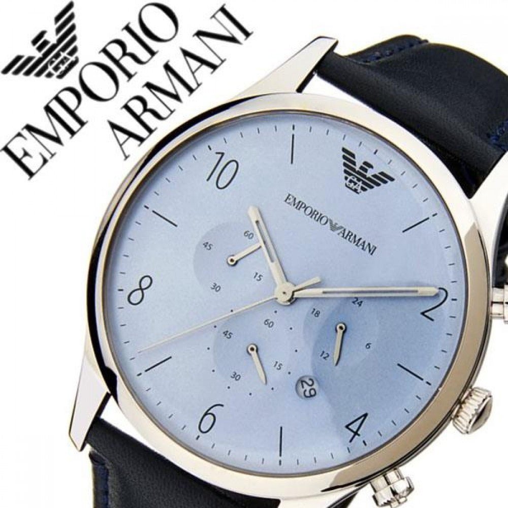 Emporio Armani Chronograph Blue Dial Blue Leather Strap Watch For Men - AR1889 Watches Emporio Armani   