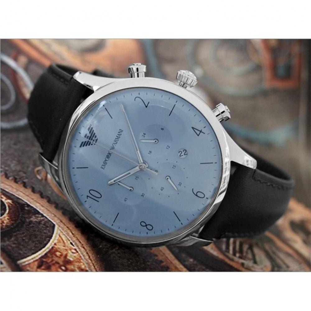 Emporio Armani Chronograph Blue Dial Blue Leather Strap Watch For Men - AR1889 Watches Emporio Armani   