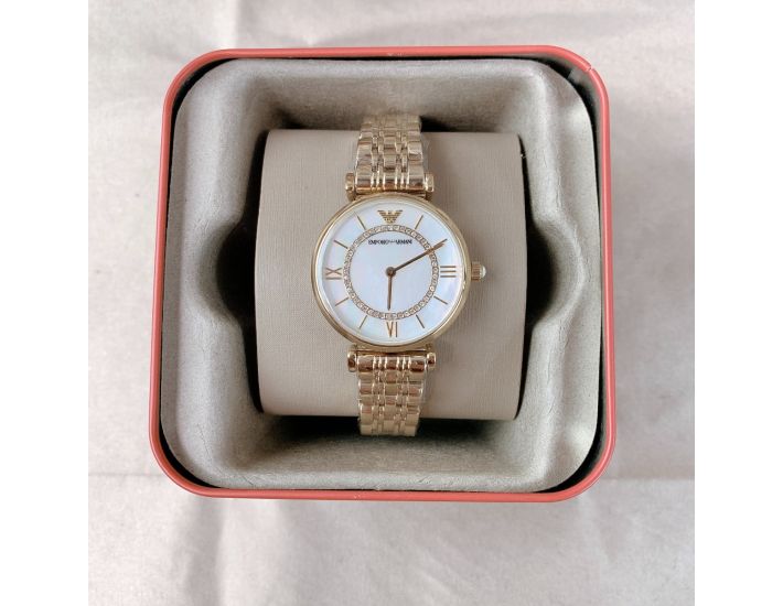 Emporio Armani Gianni T Bar White Mother of Pearl Dial Gold Stainless Steel Watch For Women - AR1907 Watches Emporio Armani   