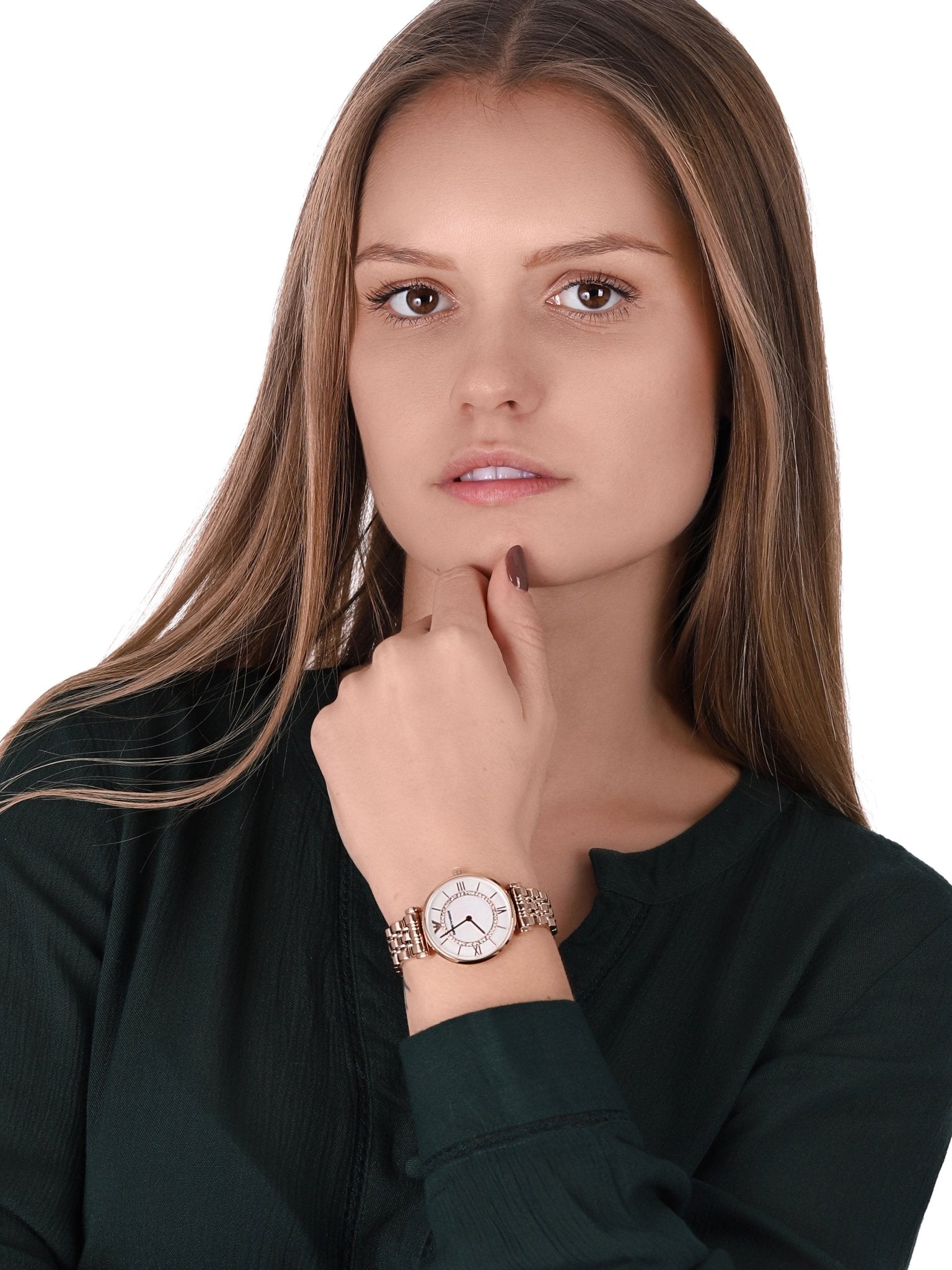 Emporio Armani Gianni T Bar Mother of Pearl Rose Gold Stainless Steel Strap Watch For Women - AR1909 Watches Emporio Armani   