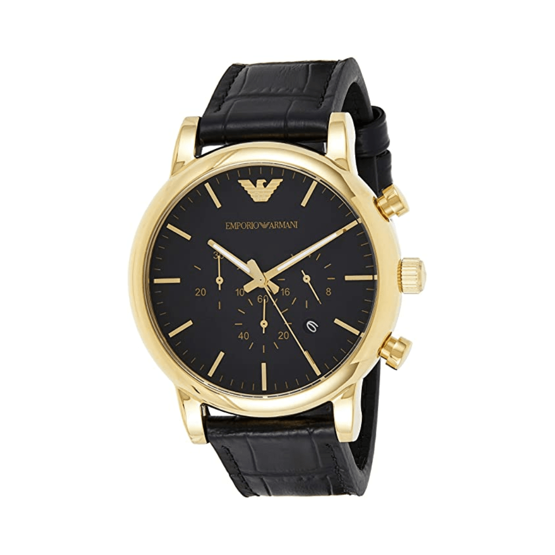 Emporio Armani Luigi Chronograph Black Dial Black Leather Watch For Men - AR1917 Watches Emporio Armani   