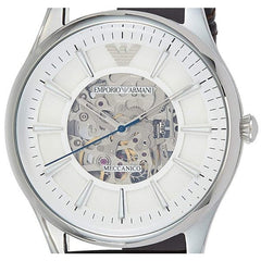 Emporio Armani Meccanico White Dial Brown Leather Strap Watch For Men - AR1946 Watches Emporio Armani   