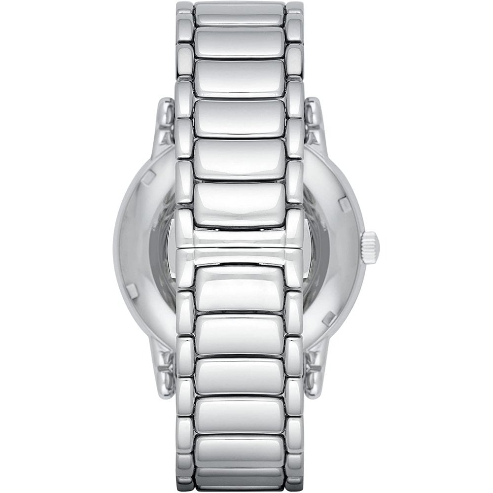 Emporio Armani Meccanico Silver Skeleton Dial Stainless Steel Watch For Men - AR1980 Watches Emporio Armani   