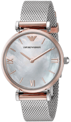 Emporio Armani Retro Mother of Pearl Dial Silver Mesh Bracelet Watch For Women - AR2067 Watches Emporio Armani   