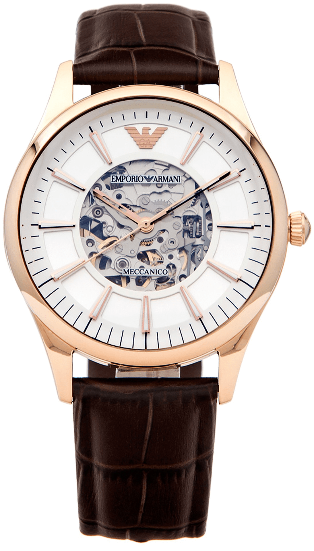 Emporio Armani Epoca White Skeletal Dial Black Leather Strap Watch For Men - AR2073 Watches Emporio Armani   