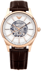 Emporio Armani Epoca White Skeletal Dial Black Leather Strap Watch For Men - AR2073 Watches Emporio Armani   