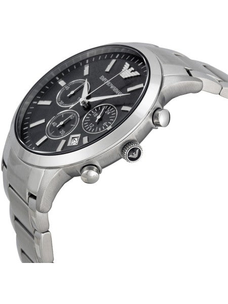 Emporio Armani Classic Chronograph Black Dial Silver Stainless Steel Strap Watch For Men - AR2434 Watches Emporio Armani   