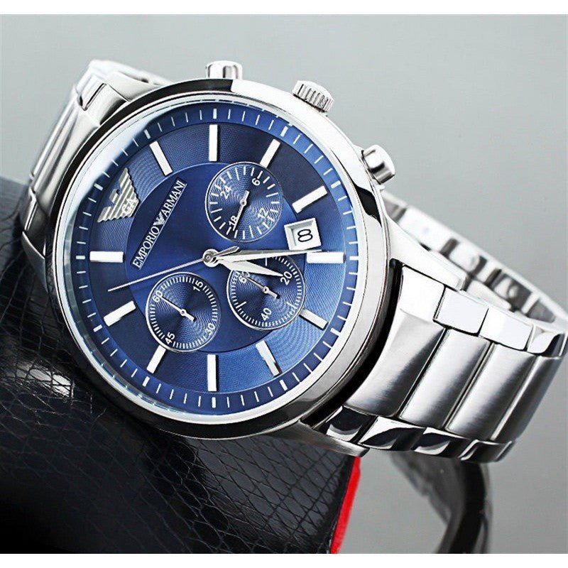 Emporio Armani Renato Chronograph Blue Dial Stainless Steel Strap Watch For Men - AR2448 Watches Emporio Armani   