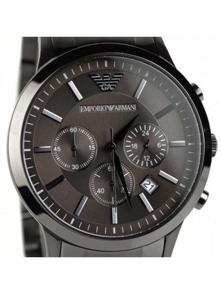 Emporio Armani Classic Chronograph Brown Dial Stainless Steel Gunmetal Strap Watch For Men - AR2454 Watches Emporio Armani   