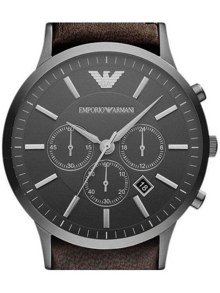 Emporio Armani Sportivo  Black Dial Brown Leather Strap Watch For Men - AR2462 Watches Emporio Armani   