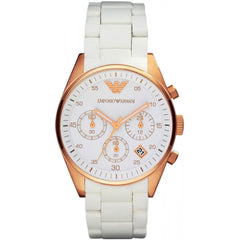 Emporio Armani Sportivo Silver Dial White Silicone Strap Watch For Women - AR5920 Watches Emporio Armani   