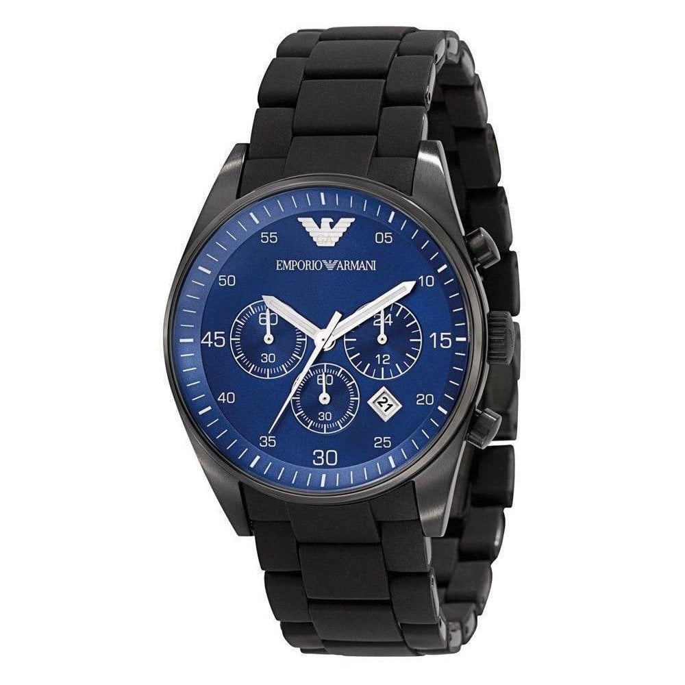 Emporio Armani Sportivo Chronograph Blue Dial Black Strap Watch For Men - AR5921 Watches Emporio Armani   